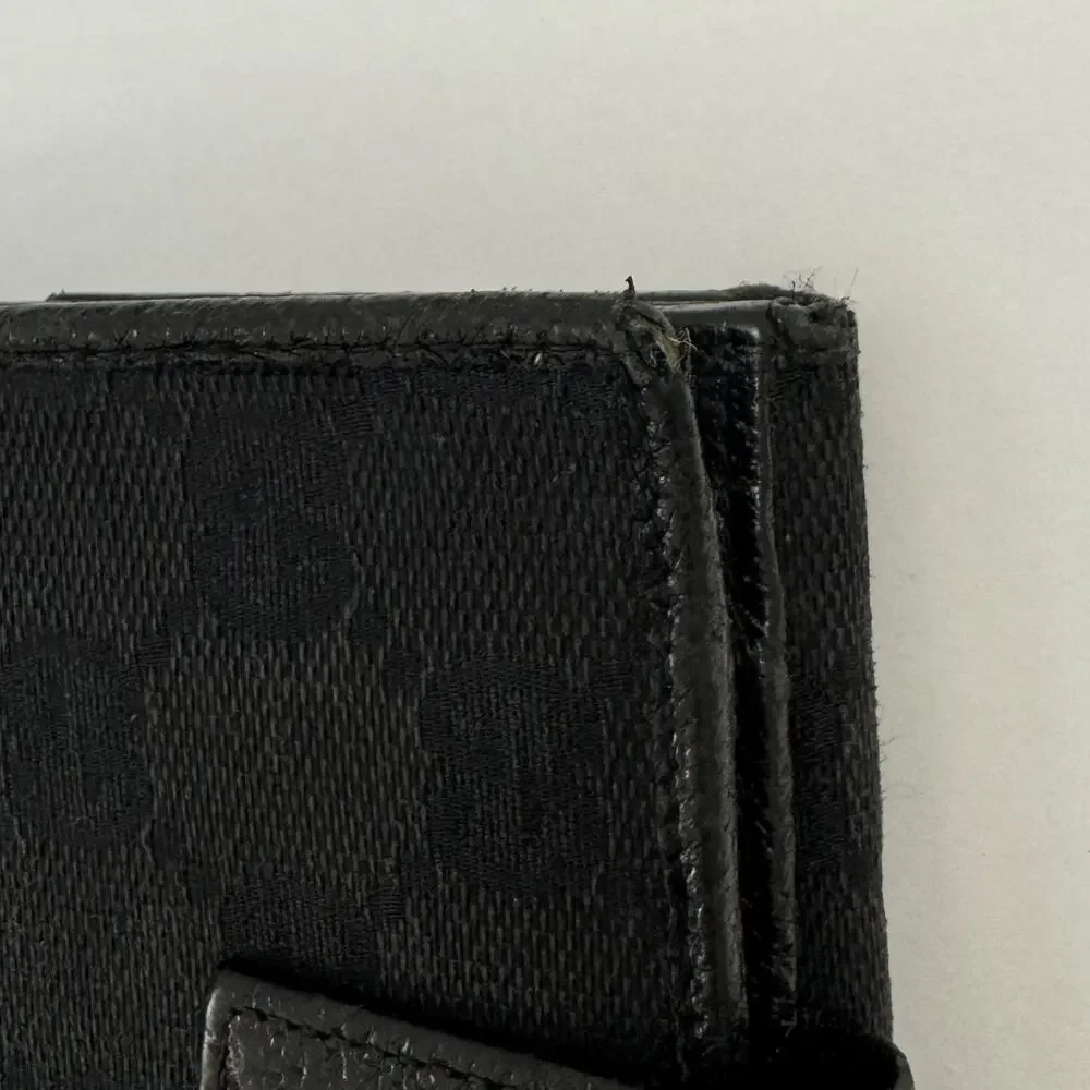 Gucci Double Sided Canvas GG Logo Leather Trim Bifold Wallet Black - Picture 15 of 15